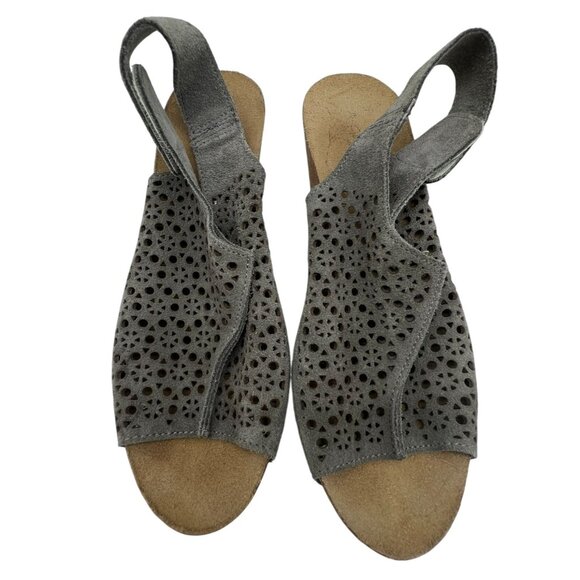 A. Giannetti Womens Slingback Wedge Sandals Size 8.5 Gray Suede Cutouts Peep Toe - Picture 1 of 12